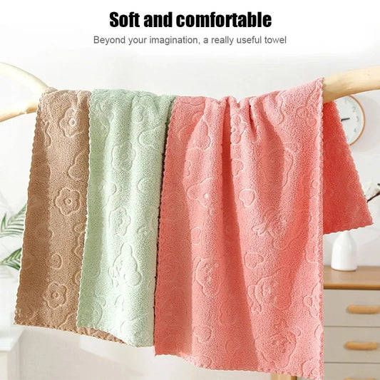 Juego de 5 Toallas de Baño de Felpa de Coral Suave y Absorbente de Secado Rápido, Diseño Divertido y Bonito, Toallas Faciales para el Hogar