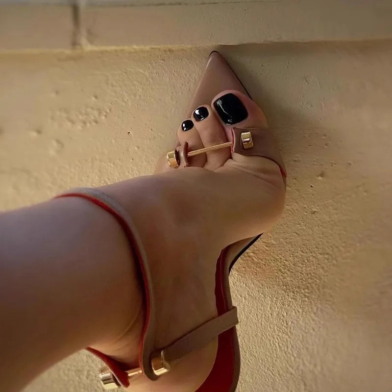 Sandalias de tacón alto de Punta abierta para mujer, zapatos de gladiador decorativos de Metal, Stilettos, fiesta, banquete, talla grande de 12cm