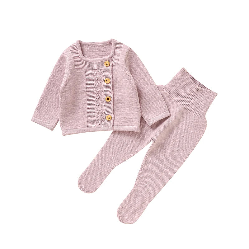 Conjuntos de ropa para niñas pequeñas, suéteres lisos de manga larga, cárdigans y pantalones, trajes tejidos para recién nacidos de 0 a 9m, chándales de 2 uds.