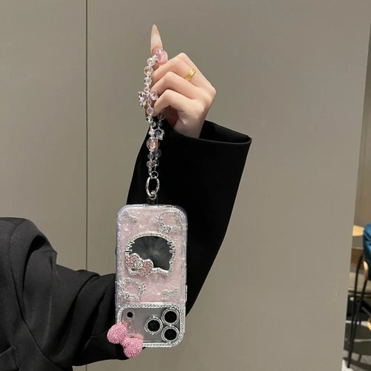 Funda de Teléfono 3D con Diseño de Hello Kitty de Sanrio, con Brillantina, para iPhone 17 16 15 14 13 12 Pro Max, Resistente a Impactos, con Espejo de Maquillaje