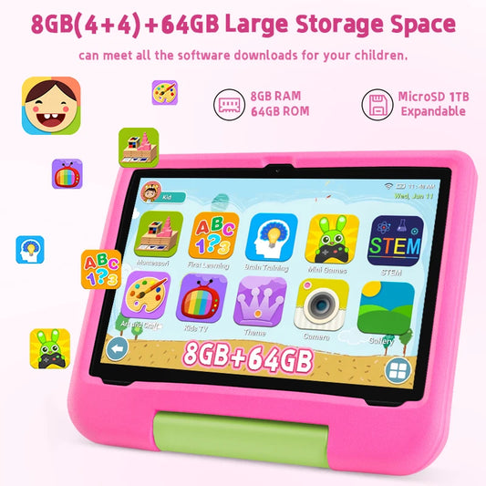 Tablet Paitanry de 10.1 Pulgadas para Niños, Android 15, 8GB RAM, 64GB ROM, WiFi 6, Protección Ocular, 5000mAh, con Funda de Silicona, Regalo para Niños