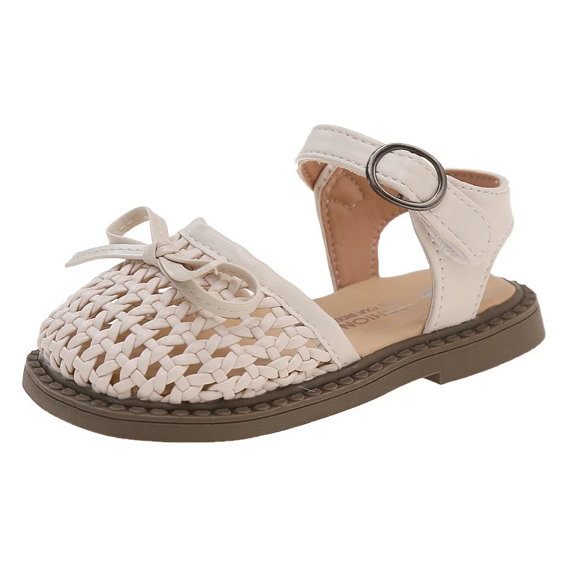 Sandalias Casuales de Verano para Niñas, con Lazo, Tejidas, Planas, Antideslizantes, con Diseño Calado, para la Playa, la Escuela y el Uso Diario