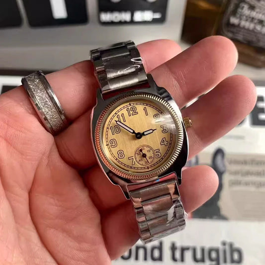 Reloj Sencillo con Correa de Acero Inoxidable, Hecho a Mano, Estilo Vintage Desgastado, Resistente al Agua, de Cuarzo, Cuadrado, para Hombre y Mujer