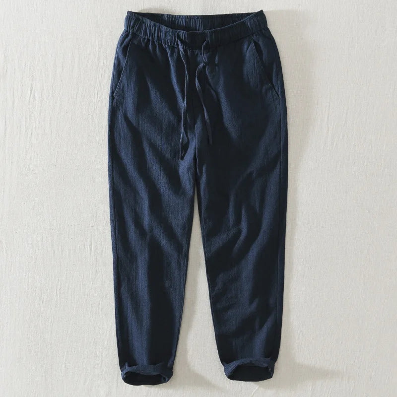 Pantalones informales de lino hasta el tobillo para hombre, ropa de calle fina con cordón Simple, de gran tamaño, BL8226, novedad de verano