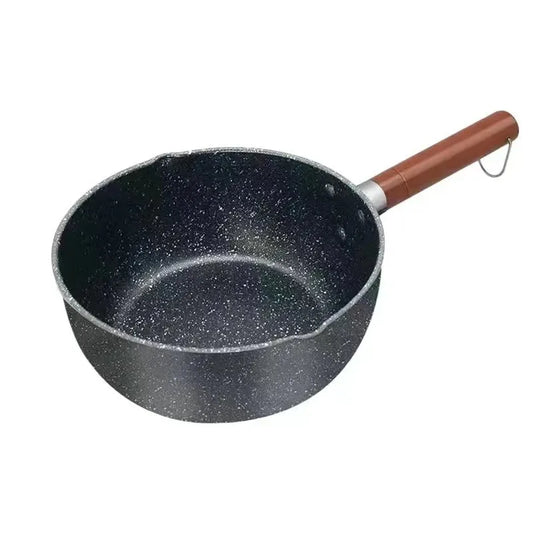 Cacerola antiadherente de 14cm/16cm con mango de madera y boquilla para verter, ideal para salsas y leche, nueva para cocina doméstica.