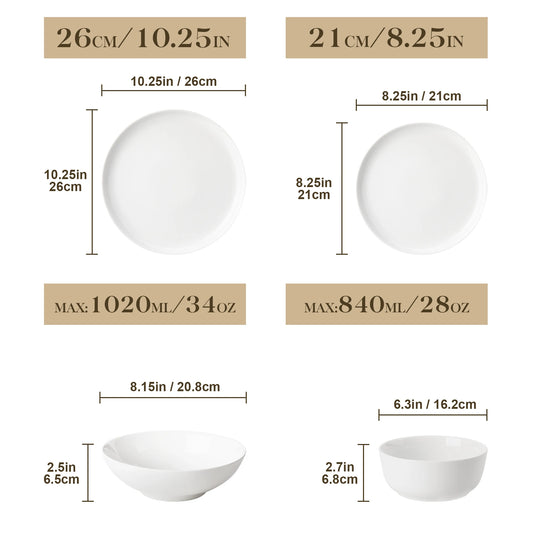 MALACASA 12/16/18/24 Uds platos de porcelana juegos de vajilla juego de platos de cerámica con plato de cena/postre/cuenco de cereales/sopa de 4/6 Uds