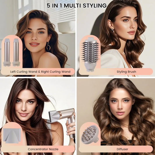 Secador de pelo plegable Hatteker para mujer, cepillo de aire caliente multifunción, estilizador de pelo liso y rizado, secador de viaje ligero