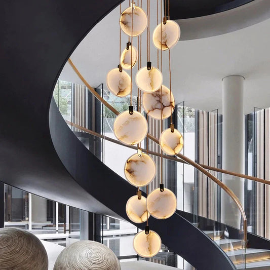 Luces colgantes largas modernas, lámpara colgante de cristal de mármol para escalera de lujo, decoración para sala de estar, accesorio de iluminación Led de piedra para Villa