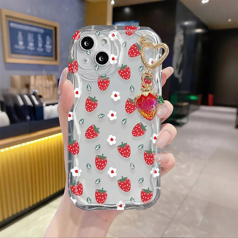 Funda con colgante de flor de fresa para Realme 15 13 14 Pro Plus 12 12X C71 C67 8i 8 C15 C12 C25 C25S C11 11 5G 7 6 5 Pro