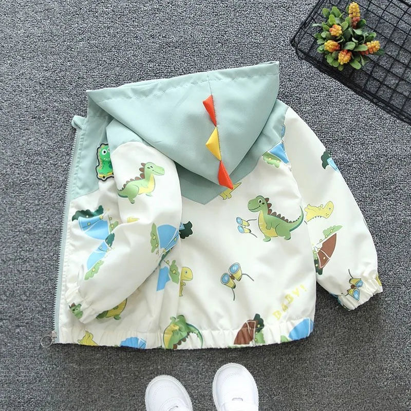 Chaqueta con capucha de dinosaurio de dibujos animados para niños pequeños, ropa de abrigo informal, rompevientos, abrigos para niños de 1 a 6 años, Primavera