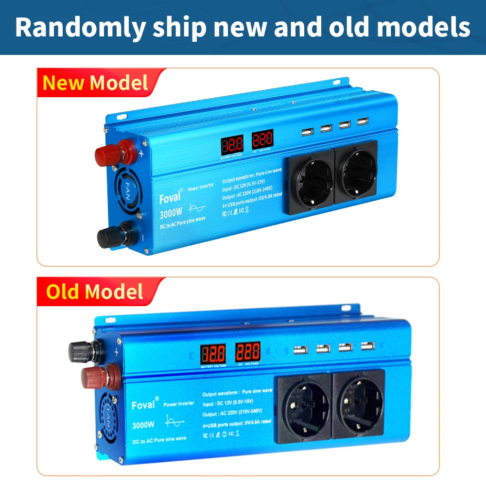 Inversor de onda sinusoidal pura DC 12V a AC 220V 230V 1500W/2200W/2600W/3000W convertidor de transferencia de voltaje enchufe de la UE accesorios para automóviles