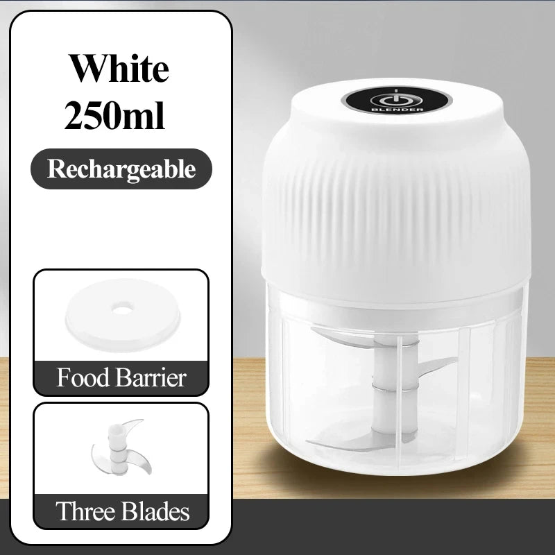 Picadora de Verduras Eléctrica Inalámbrica Recargable por USB de 250 ml, Picadora de Ajo, Picadora de Alimentos para Cocina, Utensilios para Picar Ajo
