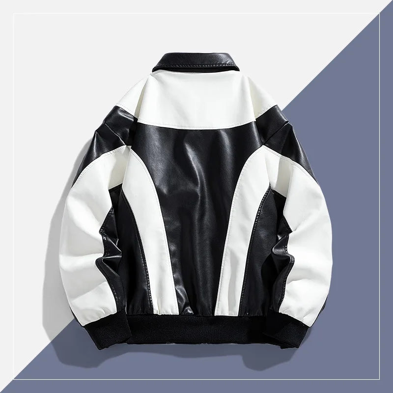 Chaqueta universitaria para hombre y mujer, chaqueta de béisbol de moda, manga de cuero, abrigo de motocicleta, botón rojo universitario, otoño