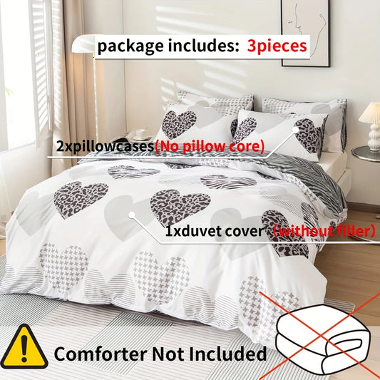 Juego de funda nórdica con estampado multicolor de 3 piezas, ropa de cama suave y cómoda para dormitorio y habitación de invitados, incluye 1 funda nórdica y 2