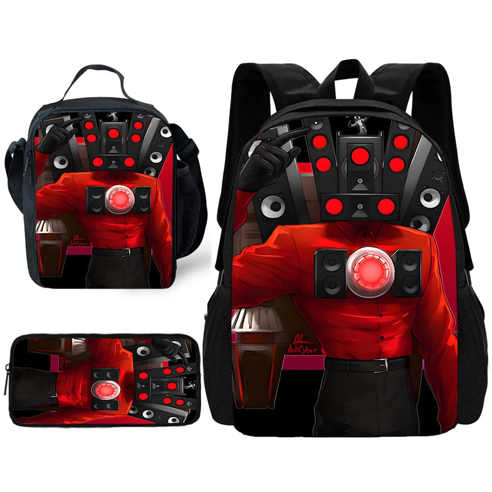 Mochila de baño Skibidi escolar para niños con bolsas para el almuerzo, bolsas para lápices, mochilas escolares para niños y niñas, el mejor regalo