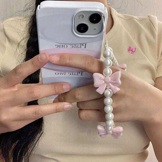 1 Stk. Rosa Perlen Schleife Telefon Kette, Anti-Verlust Armband für Handyhülle, Handschlaufe, XYun Lanyard, Telefon Schlüsselanhänger, Tragbare Kette