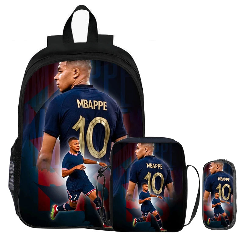 M-Mbappe-Conjunto de 3 uds de mochilas para niños, bolso de hombro para estudiantes, bolsas para lápices, mochila de estrella del fútbol, el mejor regalo