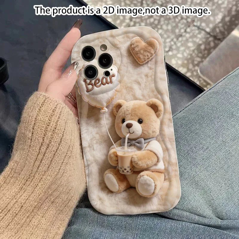 Funda para Teléfono con Imagen 2D para iPhone 17 16 15 14 13 12 11 Pro Max 16 Plus 16E 17E con Diseño de Oso Adorable, Impresión 2D, No Patrón 3D