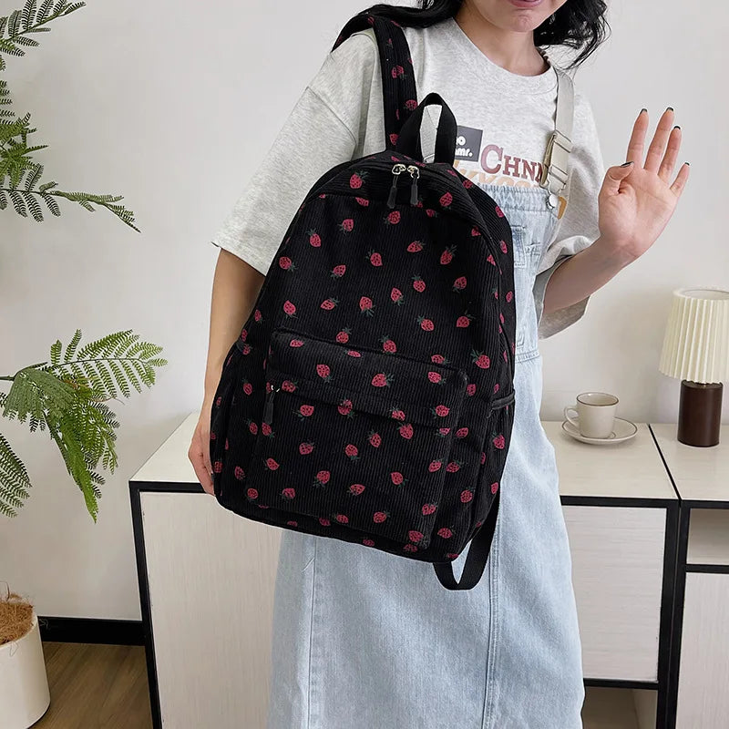 Mochila de PANA con fresas para estudiantes, morral escolar con múltiples bolsillos para adolescentes, correa ajustable para cuaderno, Mochilas Escolares al aire libre