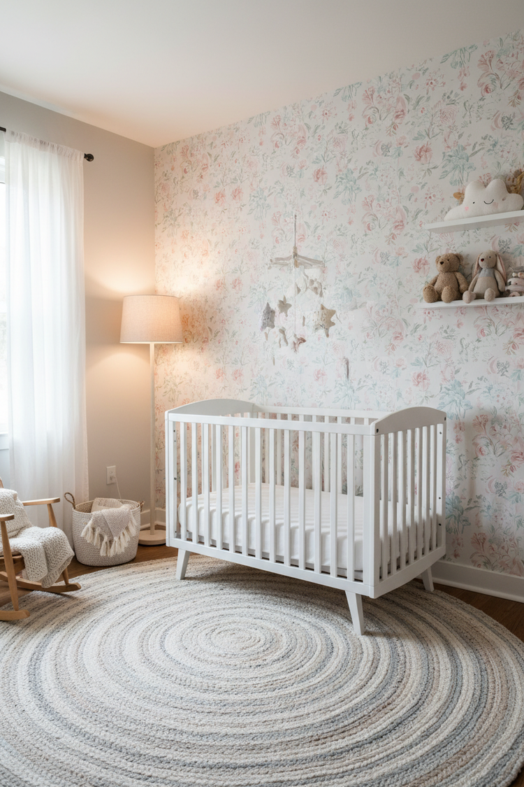 Cuna blanca con decoración floral