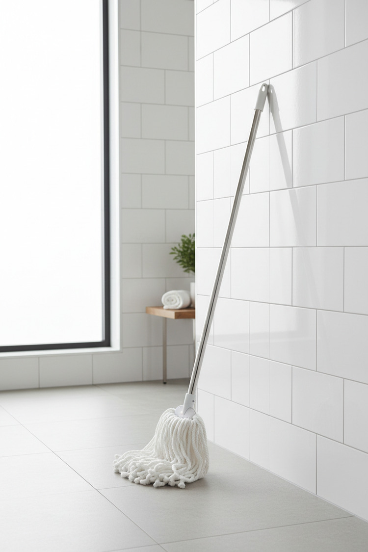 Fregona limpia y atractiva en baño