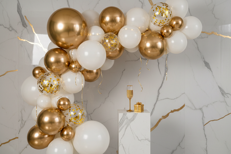 Globos dorados y blancos elegantes