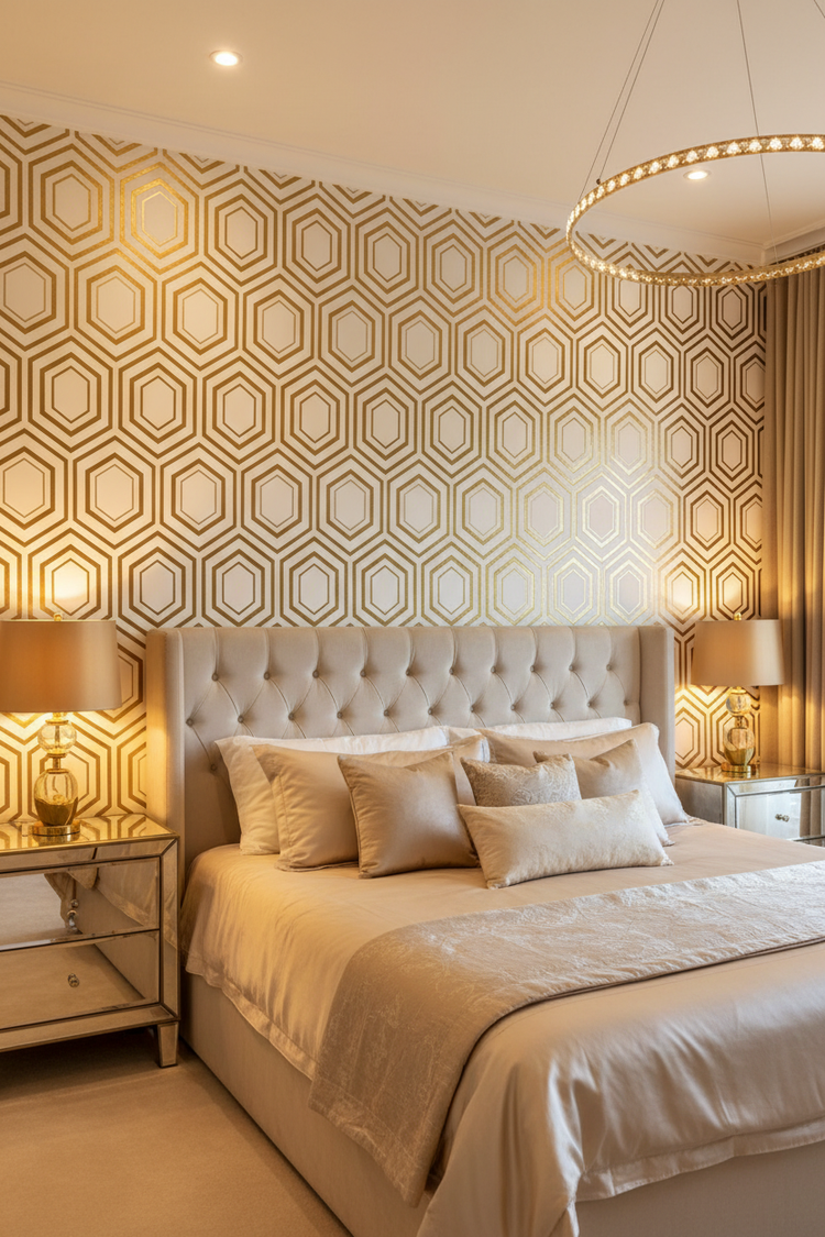 Papel pintado geométrico dorado