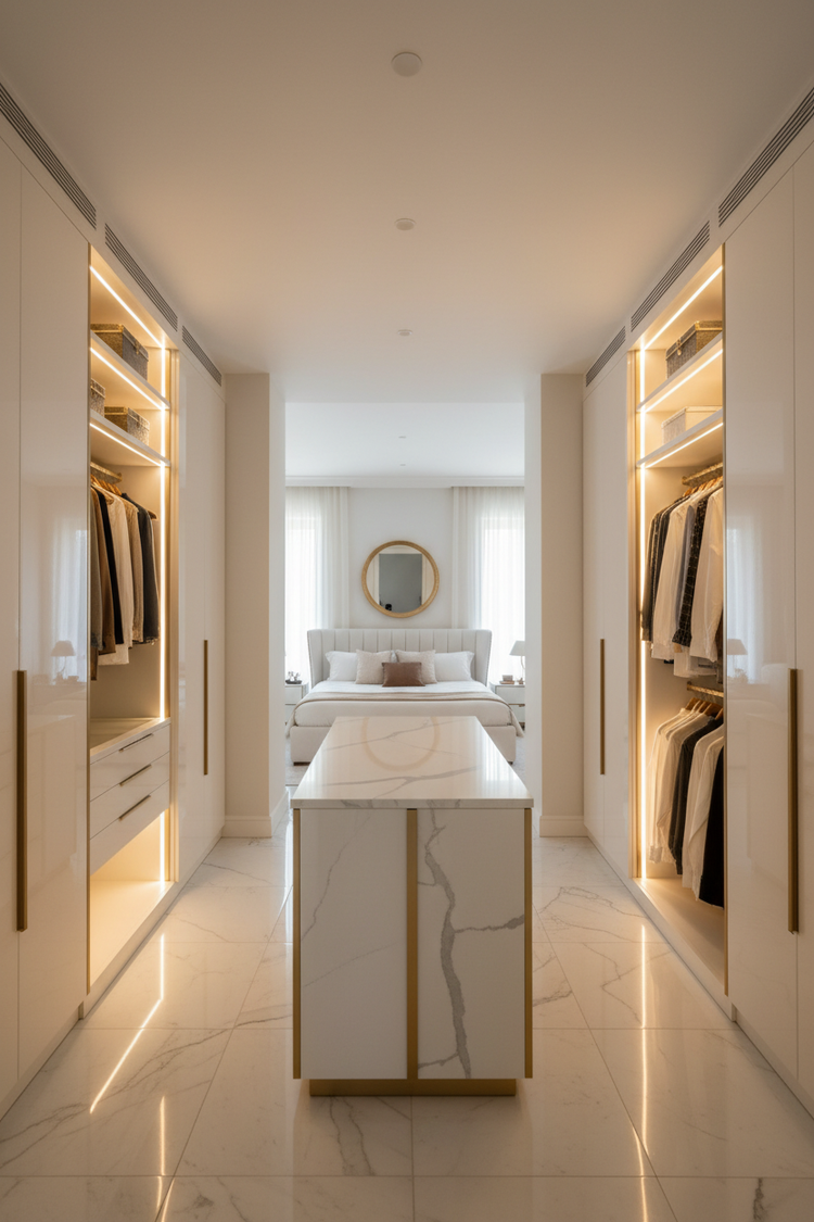 Ropero moderno blanco y dorado