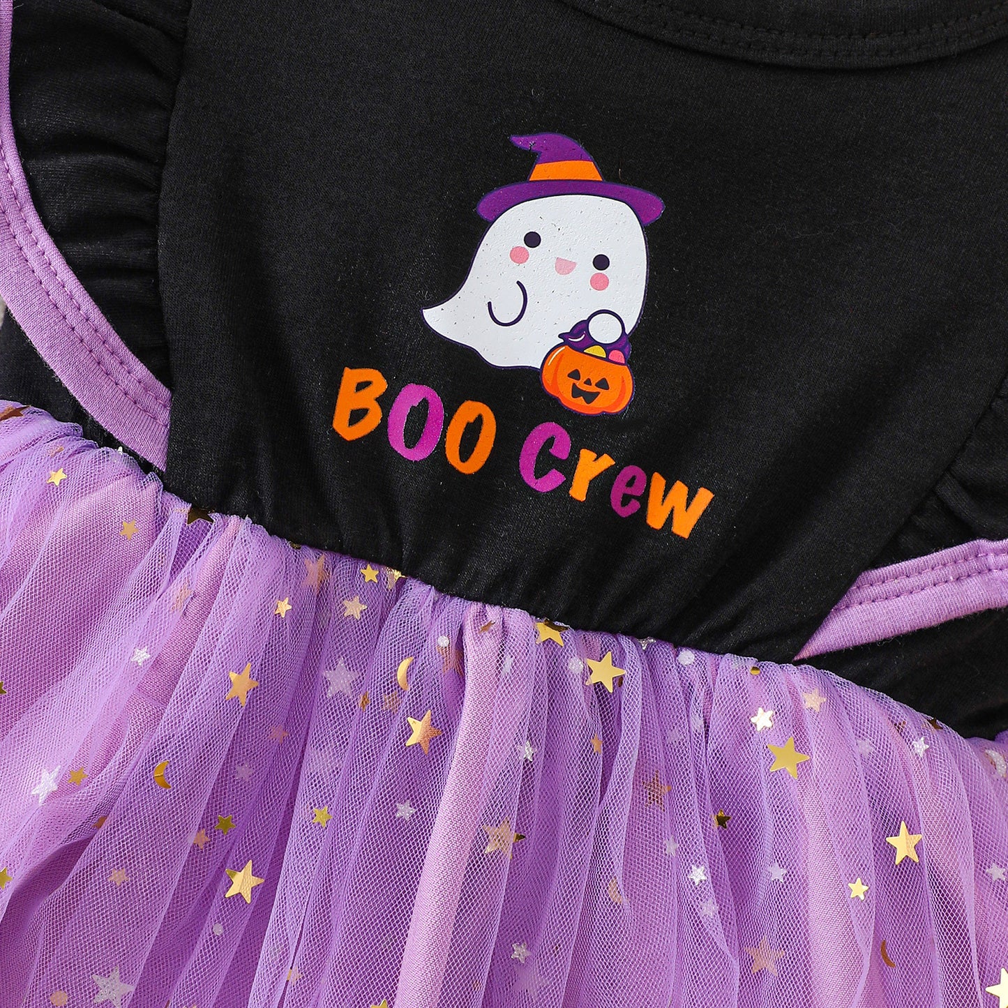 Baby Princess Dress Black and Purple Spliced Sequin Tulle Cartoon Halloween Mixed Batch Girls Short Sleeve Dress