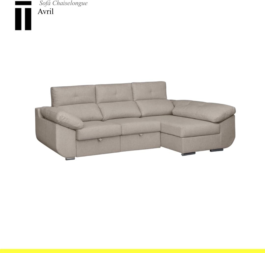 SHIITO | Modelo Avril - Sofá 3 Plazas Derecha con Chaiselongue y Asientos Deslizantes | Diseño Moderno y Sofisticado | 280 x 150 x 100 cm - Color Marfil