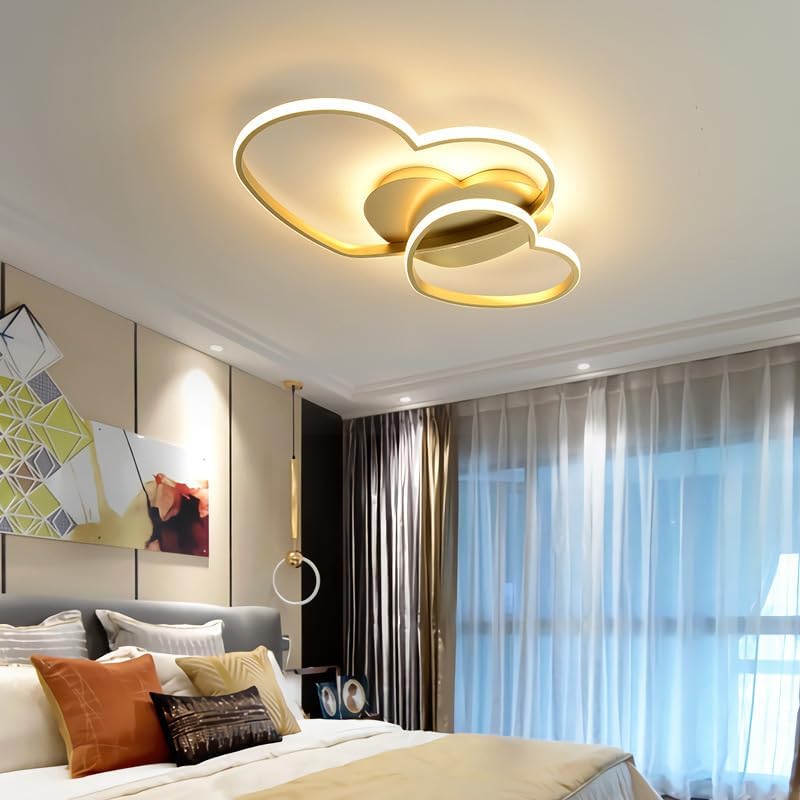 Riserva Plafon Techo LED Regulable 48W, Forma de Corazón, 3000K-6500K, Oro