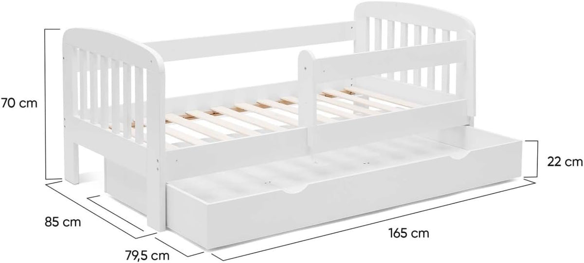 IDMarket - Cama infantil 80 x 160 cm Lilia con 1 cajón, somier y barreras