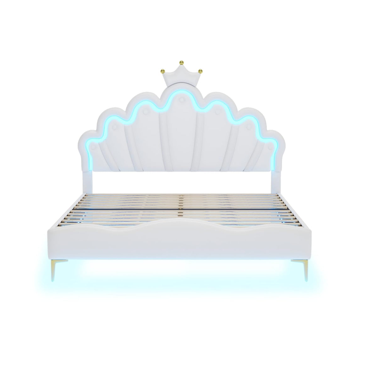 Cama Infantil tapizada 140 x 200 cm con LED, Cama tapizada para niños 140 x 200 con cabecera Ajustable Marco de Camas, Camas de Princesa para Niña en Forma de Corona con Somier(Rosa, 140 x 200)