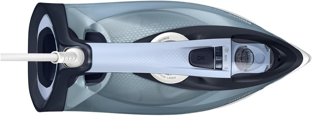 Philips Azur Series 7000 Plancha de vapor - 2800 W, 50 g/min de vapor continuo, 250g de golpe de vapor, vapor vertical, suela SteamGlide Plus, Louros/Algodón Azul (DST7020/20)