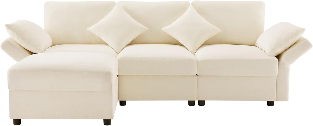 Sofá cama convertible de 3 plazas, sofá esquinero en forma de L con reposapiés, 4 almohadas, reposabrazos ajustables, cómoda tela de chenilla, adecuado para sala de estar, oficina, apartamento