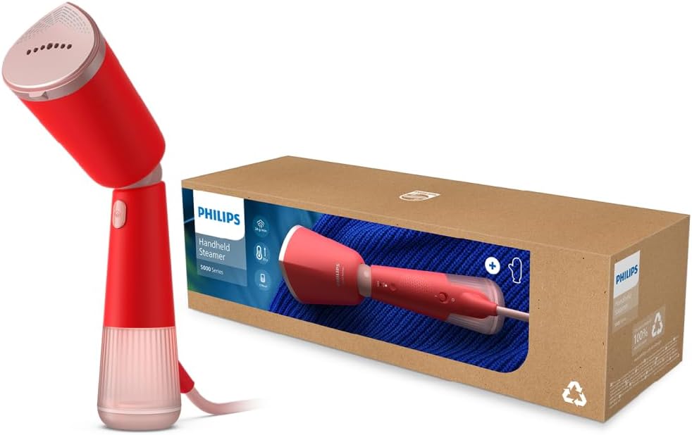 Philips 5000 Vaporizador de Mano Vertical, 1300 W, 24g/min, Rojo