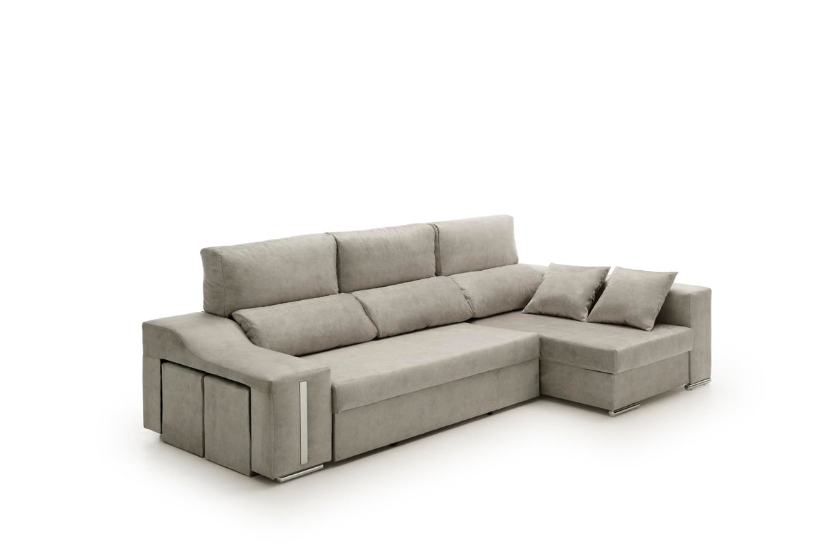 Sofa Chaise Longue Cama con Arcón y Puff Giuliana Agua Marina Izquierda