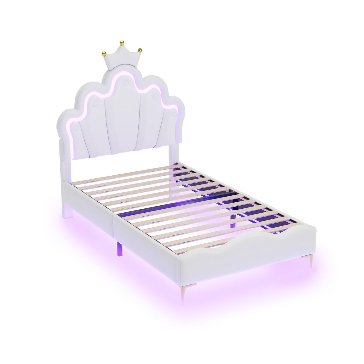 LIVLUX Cama Tapizada 90 x 200 cm, Cama Princesa con Cabezal LED Ajustable y Somier de Lamillas, Cama para Niña, Diseño en Forma de Corona para Niños y Adolescentes (Rosa, 90 x 200 cm)
