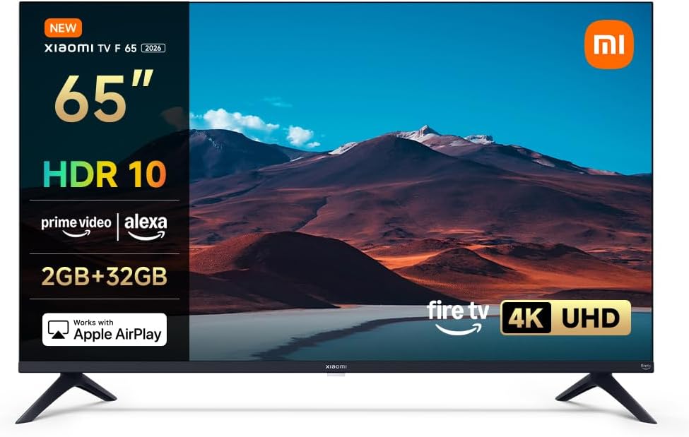 XIAOMI TV F 65, 65 Pulgadas (165 cm), 4K UHD, Smart TV, Fire OS8, Control por Voz Alexa, HDR10, MEMC, Modo Game Boost 120Hz, Compatible con Apple AirPlay