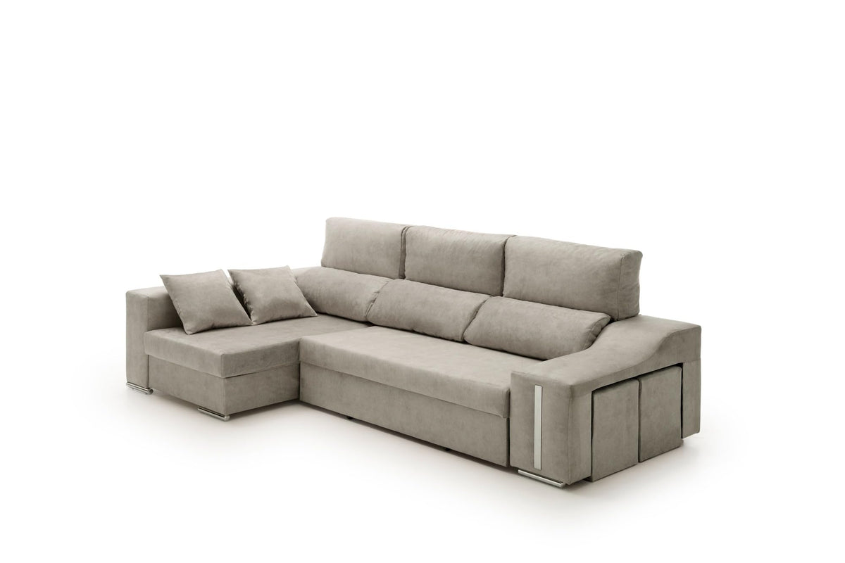 Sofa Chaise Longue Cama con Arcón y Puff Giuliana Agua Marina Izquierda