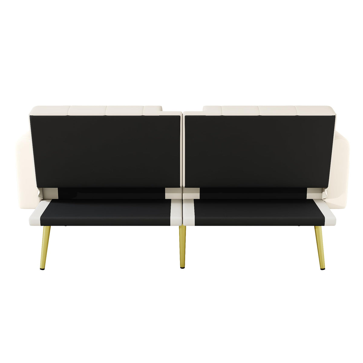 Azkoeesy Sofá cama de 2 plazas con soporte para bebidas, 175 cm, sofá cama con función de dormir, respaldo ajustable en 3 posiciones, patas metálicas doradas y remaches, para sala de estar y cine en