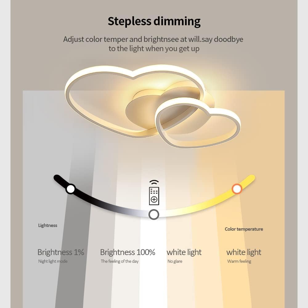 Riserva Plafon Techo LED Regulable 48W, Forma de Corazón, 3000K-6500K, Oro