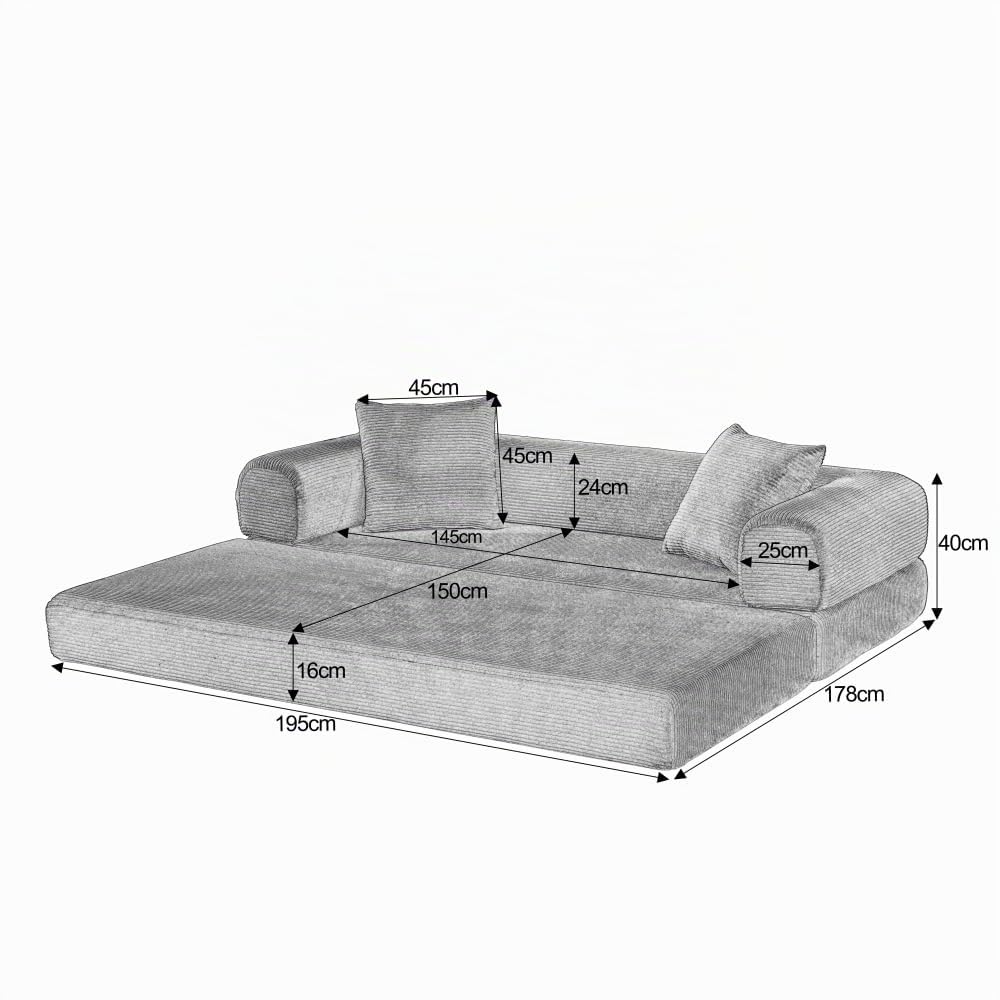 Sapgaks Sofá Convertible, Sofá Cama, Sofá 2 Plazas sin Marco, Sofá Plegable de Compresión, Diseño Cuadrado Clásico, No requiere Montaje (Verde-1)
