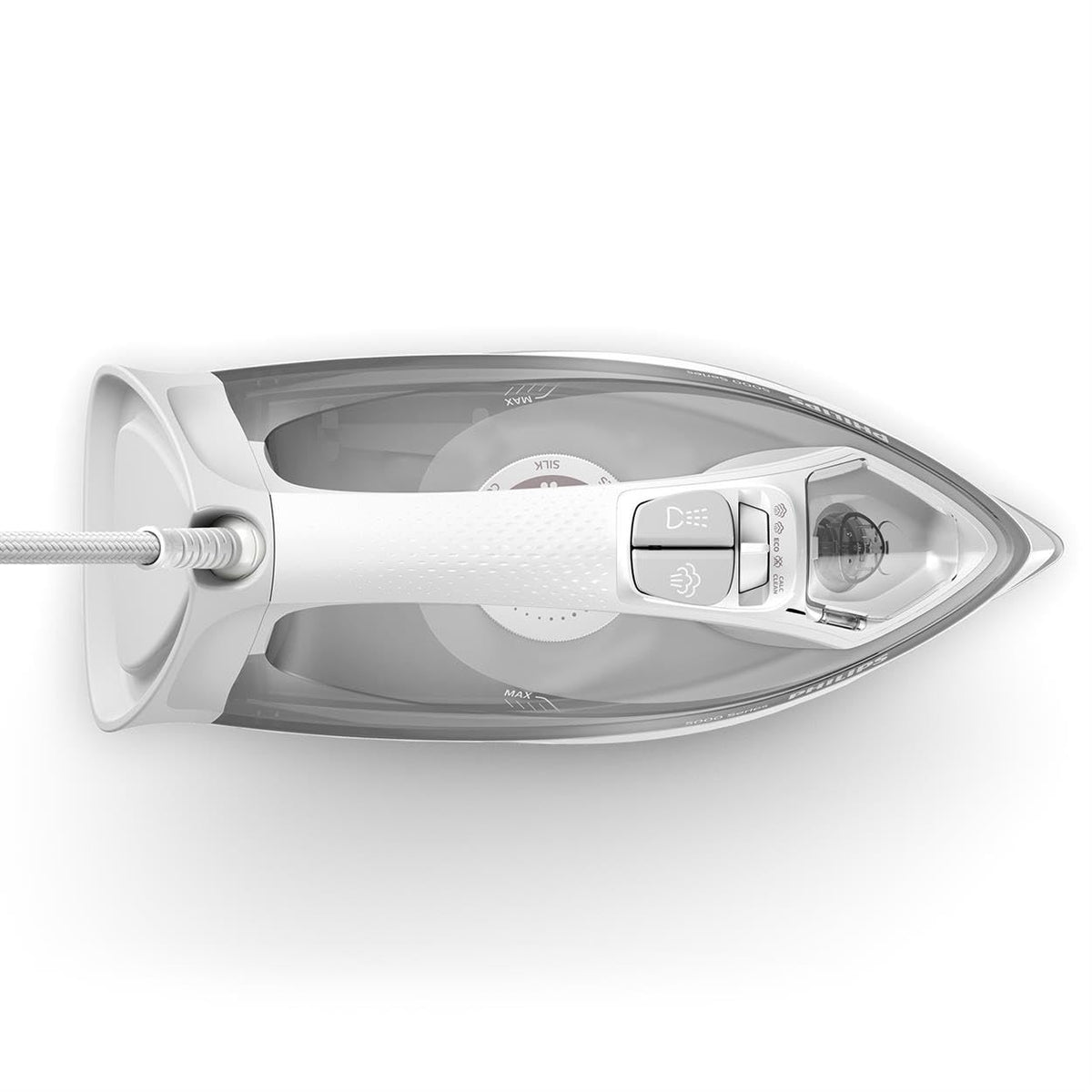 Philips Serie 5000 Plancha de Vapor, 2400W de Potencia, 45g/min, Golpe de Vapor 180g, Vapor Vertical, Suela SteamGlide Plus, Negro/Púrpura (DST5030/80)