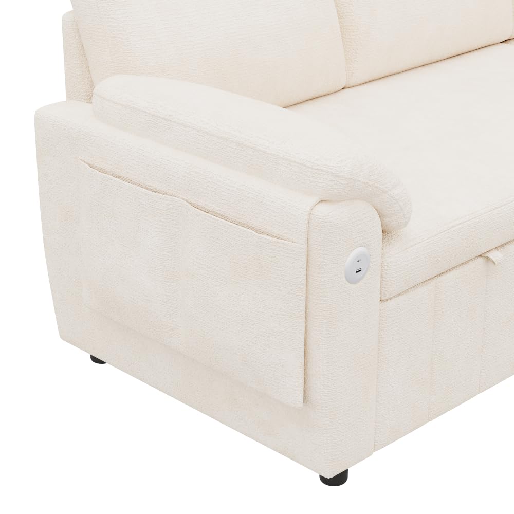 Bladez Sofá cama extensible en forma de L de lino con espacio de almacenamiento, soporte para bebidas, sofá modular de 3 plazas para salón (gris)