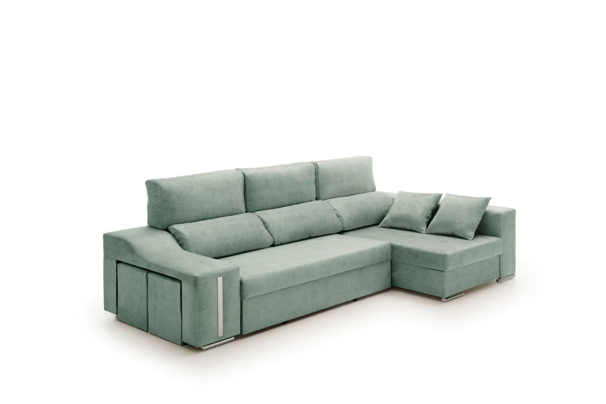 Sofa Chaise Longue Cama con Arcón y Puff Giuliana Agua Marina Izquierda