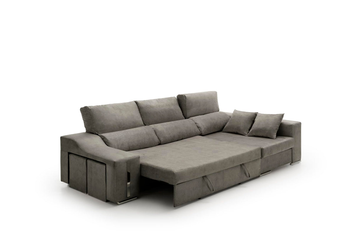Sofa Chaise Longue Cama con Arcón y Puff Giuliana Agua Marina Izquierda