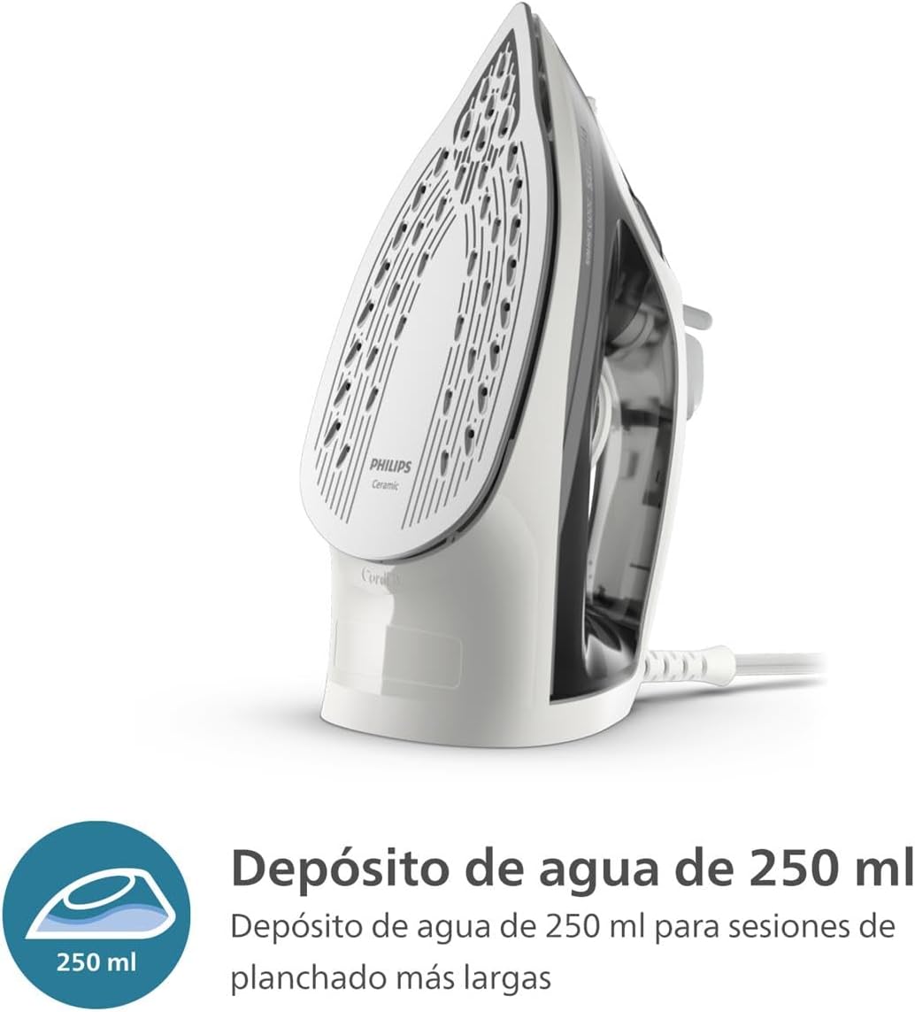 Philips 2000 Plancha de Vapor, Potencia de 2000W, depósito 250 ml, Gris