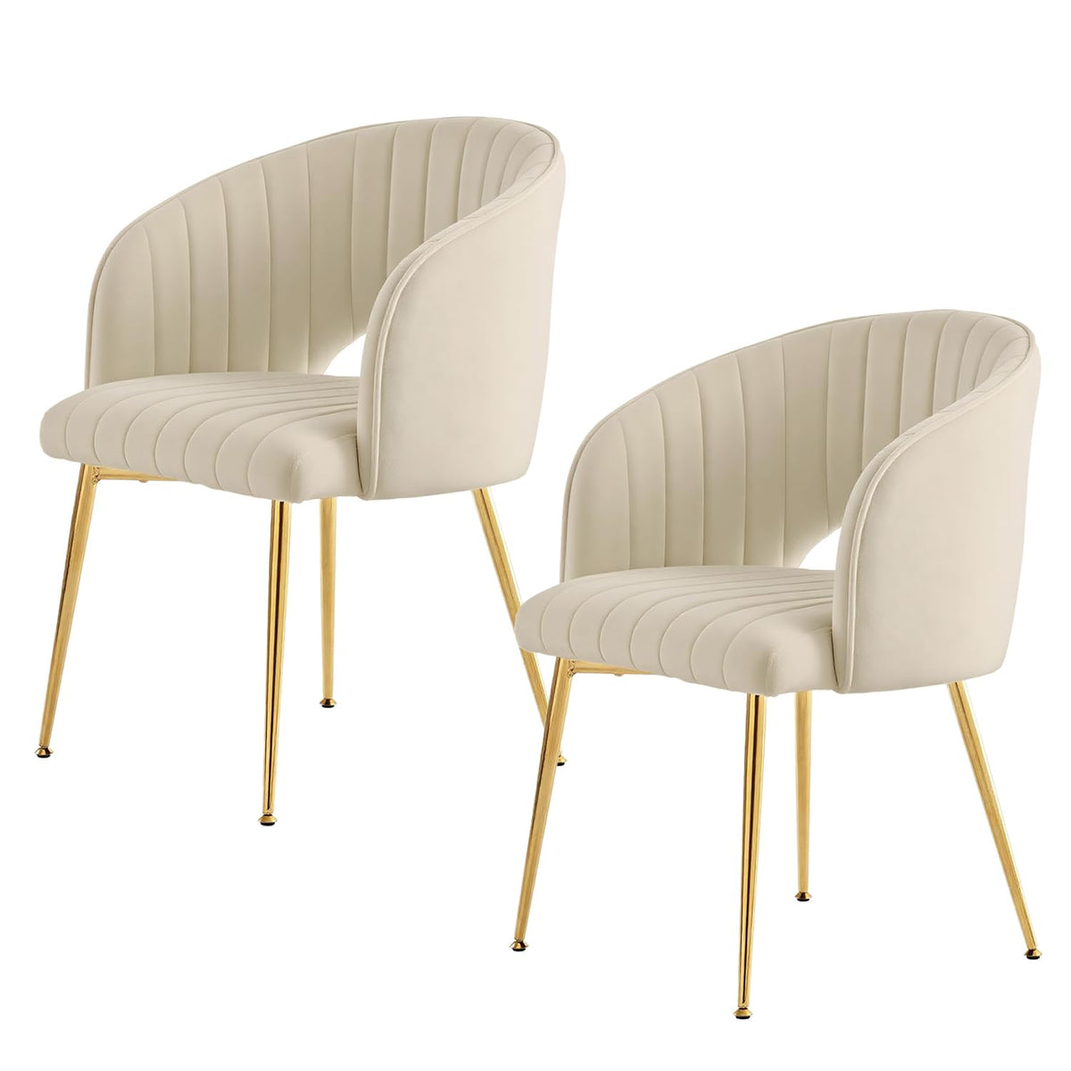 Juego de 6 sillas de comedor de terciopelo, sillas tapizadas con reposabrazos, patas doradas, sillas de cocina, para salón, dormitorio, oficina (6, blanco crema)