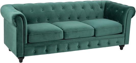 Sofá Chesterfield 3 Plazas | Terciopelo Verde Vintage